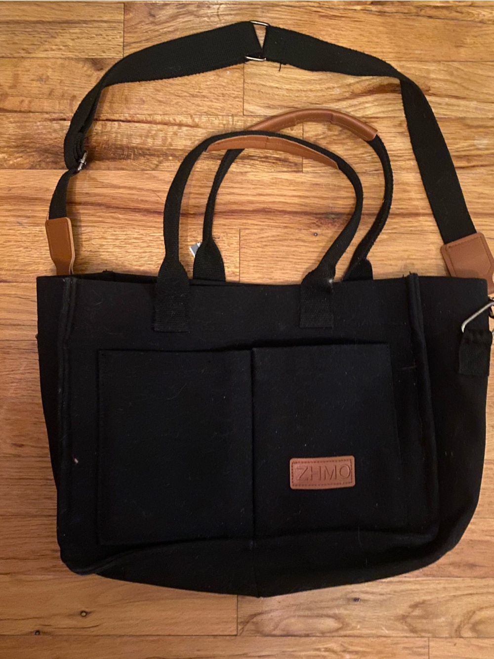 Black Laptop Tote Bag with Tan Accents